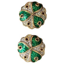 Brincos Nina Ricci em resina verde e strass brancos