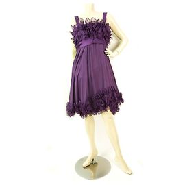 Elie Saab nuevo vestido de noche de cóctel de seda morado con volantes hasta la rodilla sz 44