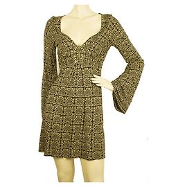 Autre Marque Atos Lombardini beige e nero sopra il ginocchio V profonda mini abito in viscosa Sz 40