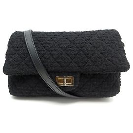Borsa Chanel 2.55 BORSA A MANO GRANDE GM BLACK TWEED BANDOULIERE NERA