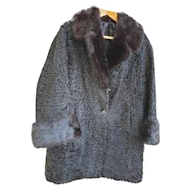 Autre Marque Astrakan Caban Jacke mit Nerzkragen Schwarz