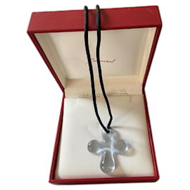 Baccarat Kristallkreuz Anhänger Halskette Hellblau