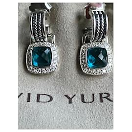 David Yurman Albion hampton topazio blu e diamante 7mm x 7mm orecchini pendenti