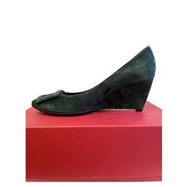 Roger Vivier Keilsandaletten Wildleder Dunkelgrün 39