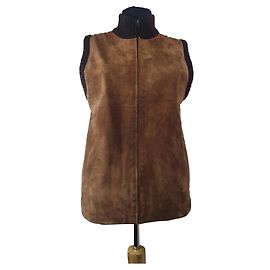 Chaleco sin mangas Ralph Lauren de cuero y lana merino marrón
