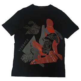 T-shirt Versace in cotone nero multicolore