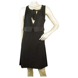 Twin Set Simona Barbieri Negro Escote en V sin mangas w. Minivestido con lazo
