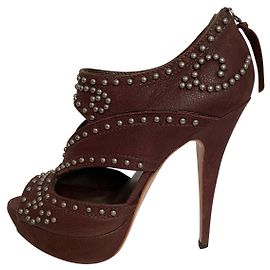 Décolleté Miu Miu Camoscio Marrone Chiodi Metallo