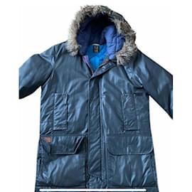 Paul Smith Parka Marineblau mit Kapuze und Fellbesatz