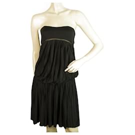 Vanessa Bruno Athe Schwarzes trägerloses Plissee Sommerkleid Größe 2