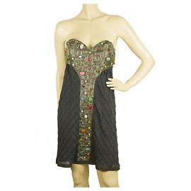Missoni Blue Grey gestrickt Trägerloses Mini-Perlenkleid in IT-Größe 44