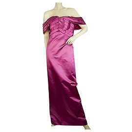 Enrico Coveri Fuchsia 100% Silk Off Shoulders Maxi Evening Gown Dress size 44