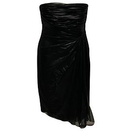 Minivestido fruncido sin tirantes en seda negra Valentino