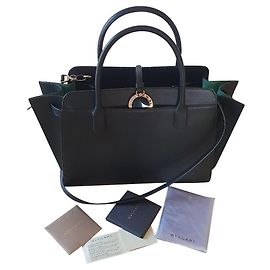 Borsa tote Bulgari Alba in pelle di vitello martellata nera