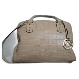 Borsa Michael Kors in pelle vernice beige effetto coccodrillo