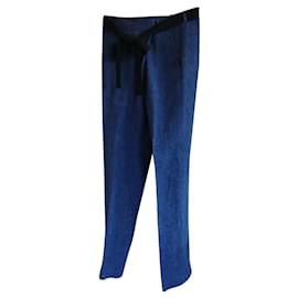Victoria Beckham Leinenhose Blau mit schwarzem Gürtel