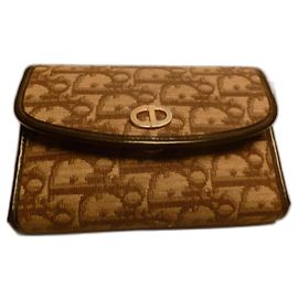 Christian Dior Beige Cloth Wallet Card Holder