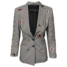Completo pantalone Escada con perline pied de poule in lana grigia