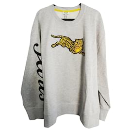 Kenzo Jumping Tiger Sweatshirt Grau Schwarz Gelb Baumwolle XL