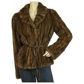 Autre Marque LALTRAMODA schokoladenbraune Nerz-Strickjacke Jacke Größe 44 W. Dünner Ledergürtel