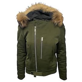 Parka con capucha y ribete de piel de Sandro Paris en algodón verde