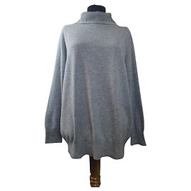 Fabiana Filippi Oversize grauer langer Woll und Seidenpullover