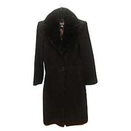Dolce & Gabbana Abrigo de lana negro con cuello de visón negro