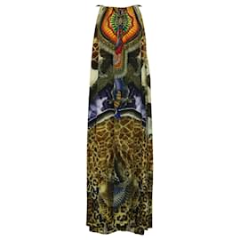 Camilla Maxi Kaftan con estampado de águila y leopardo en seda multicolor