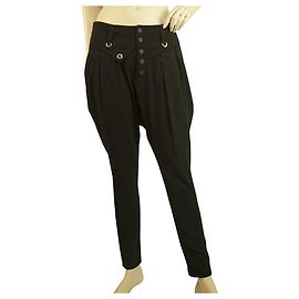 Autre Marque Pantaloni pantaloni pantaloni neri con chiusura frontale con bottoni pieghettati – taglia 40 esso/noi 4