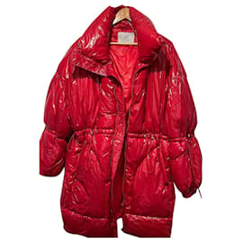 Autre Marque Chaqueta acolchada larga de vinilo roja oversize