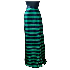 Falda larga Carolina Herrera de seda a rayas verde y negro