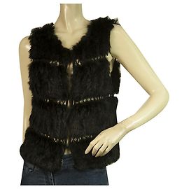 BCBG Max Azria Schwarze Lapin Pelzweste Ärmellose Jacke Gillet Größe M