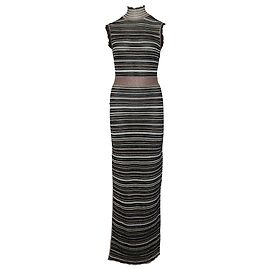 Maxi abito Herve Leger con collo a lupetto in poliestere metallizzato