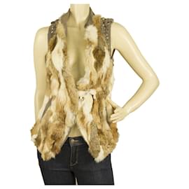 Patrizia Pepe Chaleco sin mangas con tachuelas en la espalda de lana de piel de lapin beige Chaqueta sin mangas Gillet 44