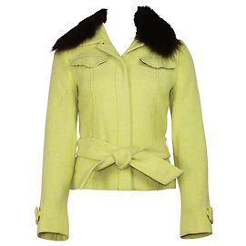 Dolce & Gabbana Tweed-Gürteljacke mit abnehmbarem Fell aus gelber Wolle