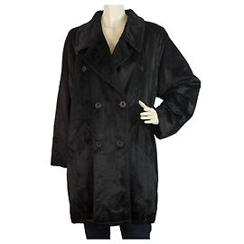 Philippe Adec Giacca da donna ampia in misto cotone di pelliccia nera taglia cappotto 1