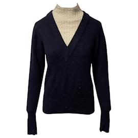 Sandro Jacques Pullover mit Stehkragen aus Wolle in Marineblau