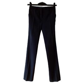 Pantalones de seda de pierna recta azul marino Prada