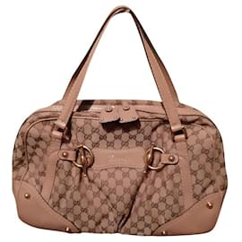 Borsa Gucci beige in pelle e cotone