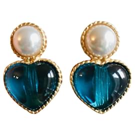 orecchini a clip in oro con cuore di perle bianche finte cabochon - Autre Marque