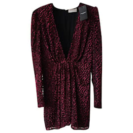 MINI ROBE EN SOIE ET VELOURS BORDEAUX YVES SAINT LAURENT À IMPRIMÉ LÉOPARD - Yves Saint Laurent
