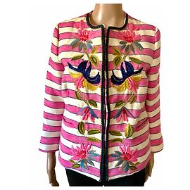 Autre Marque Chaqueta rosa bordada Bazar Deluxe de seda y algodón M