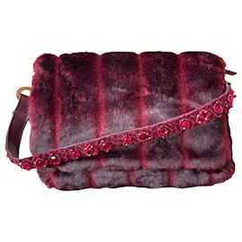 Borsa a mano Tosca Blu Rosso Scuro in Poliestere con Conchiglie e Pelliccia Ecologica