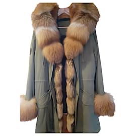 Autre Marque Parka de algodón con piel de zorro caqui