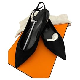 Sandali Ballerina Hermès in Camoscio Nero con Strass