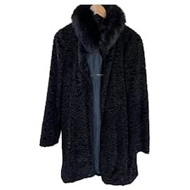 Cappotto Max Mara Nero Stile Astrakhan con Collo di Volpe