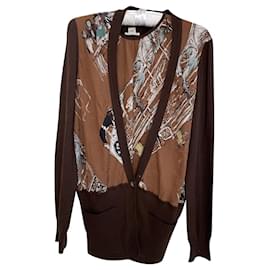 Hermes Set aus schokoladenbrauner Strickjacke und Top aus Seide und Kaschmir - Hermès