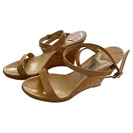 Sandali con zeppa Jimmy Choo in sughero e pelle verniciata beige 40