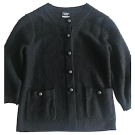 Cardigan Chanel Uniform Bouclé Blu Navy in Lana