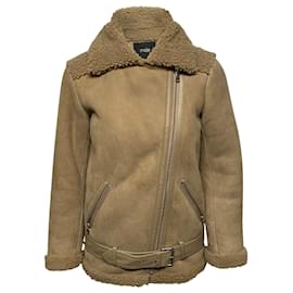 Giubbotto Maje Gombery Shearling in Scamosciato Beige